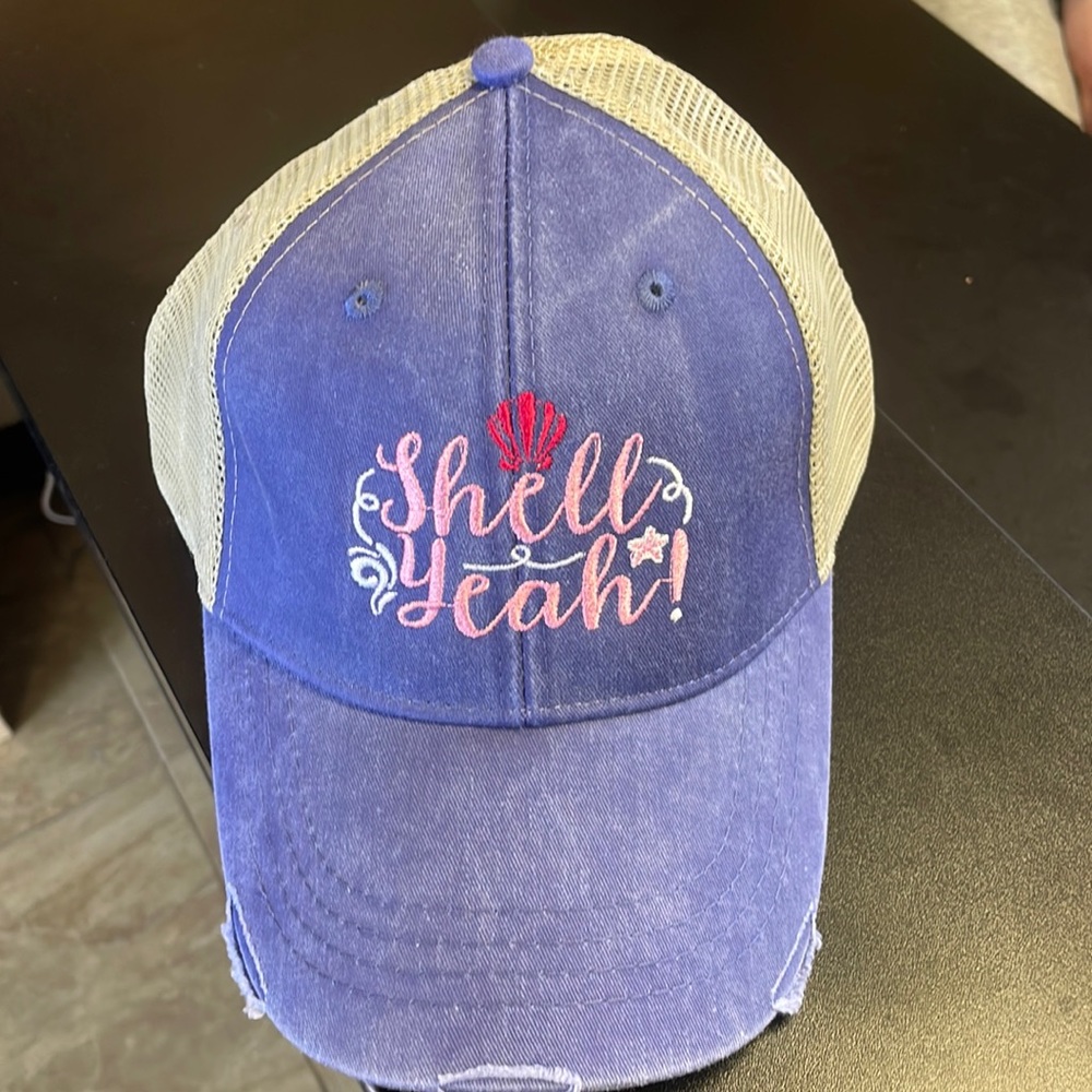 Distressed Embroidered Hat “Shell Yea” Purple